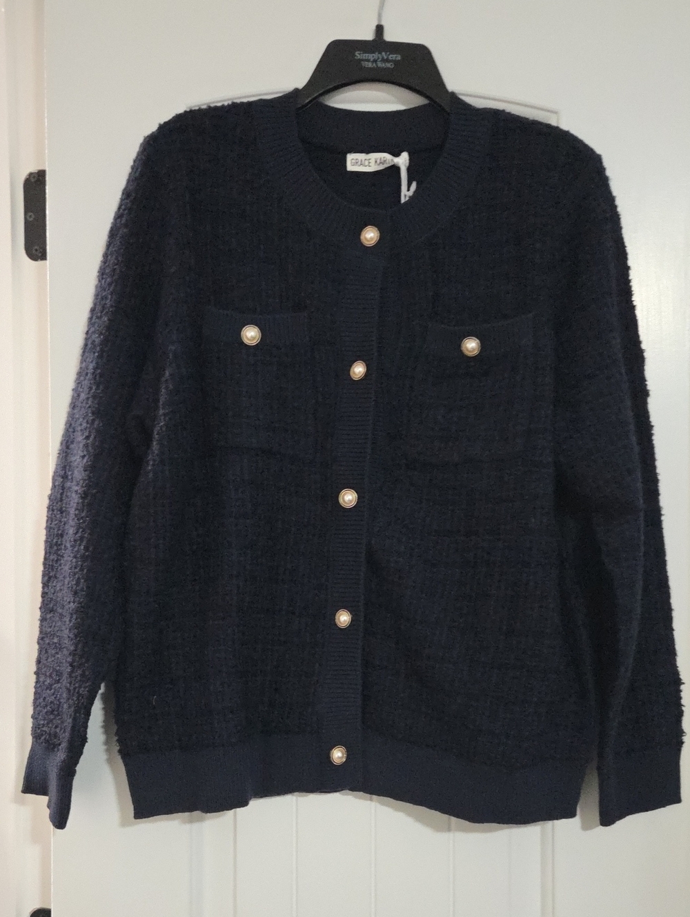 Grace Karin Navy Pearl-Button Textured Cardigan.   Tiktoc Purchase